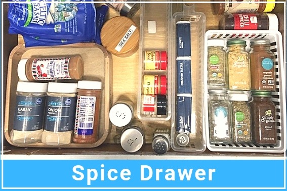 spices organized in a kitchen drawer