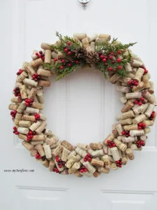 christmas wreath made of wine corks