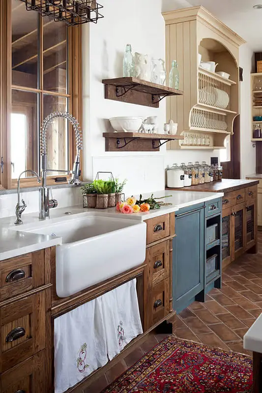 farmhouse home decor ideas in the kitchen with open shelving